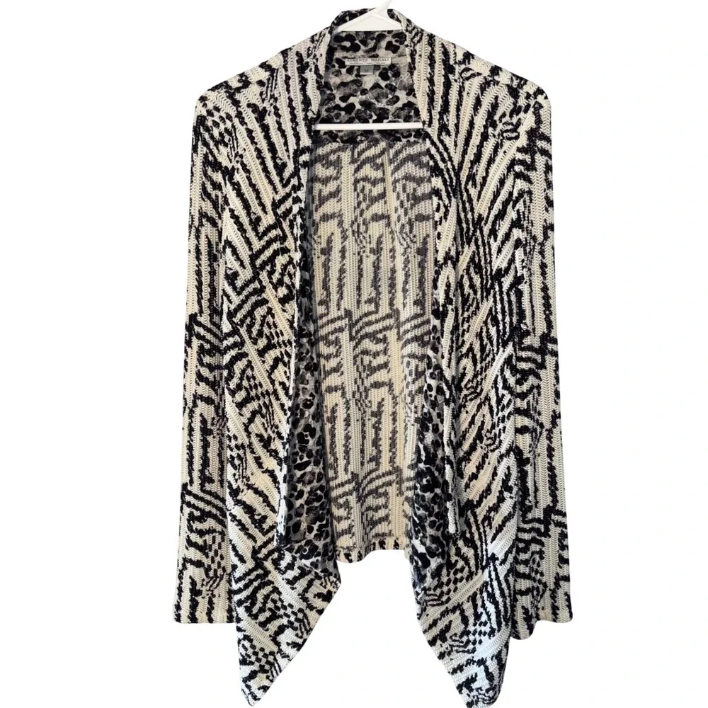 Alberto‎ Makali Womens Medium Cardigan Sweater Black White Geometric Animal Chic